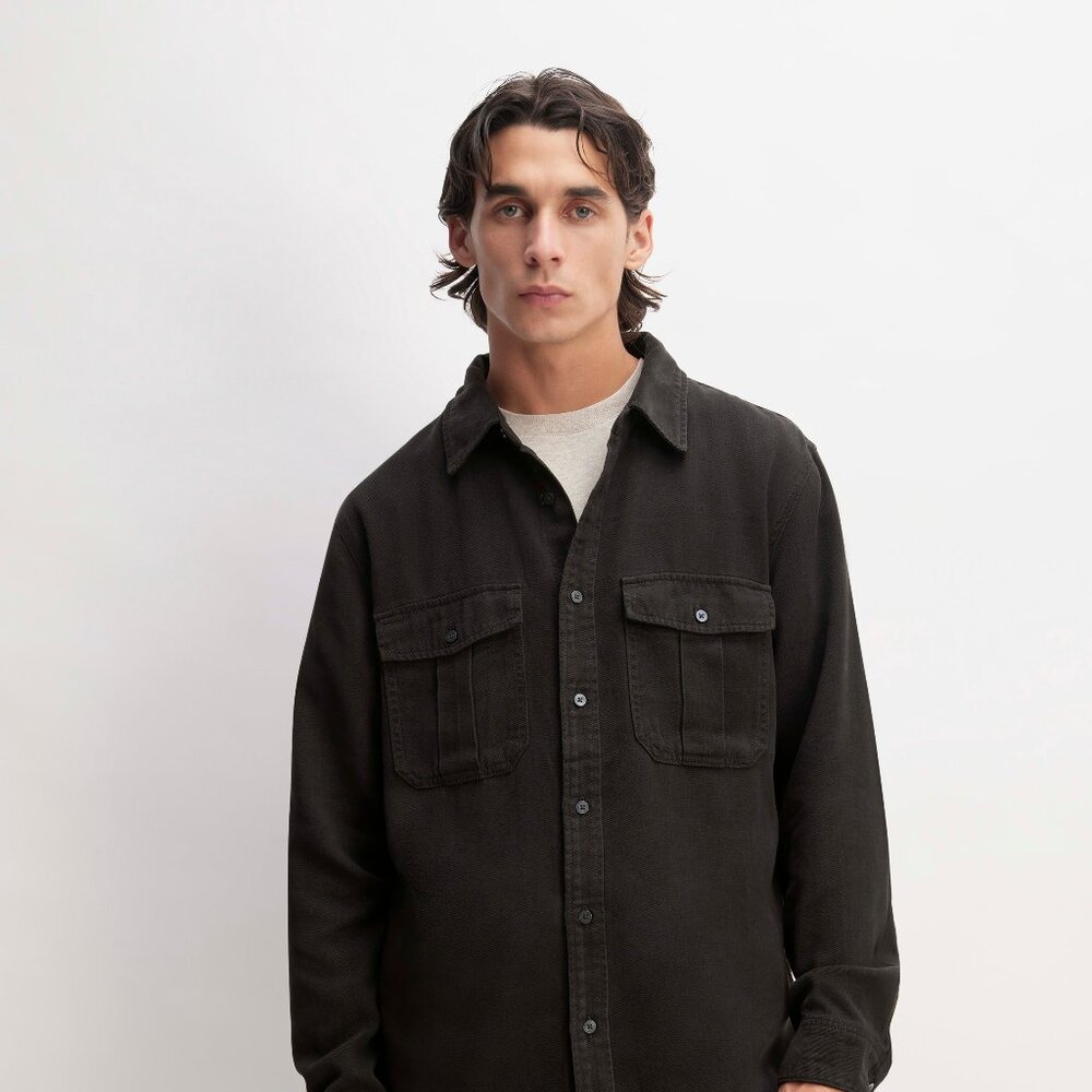 Everlane Men's Utility Shirt Jacket in Buttersoft in Black, Size Large